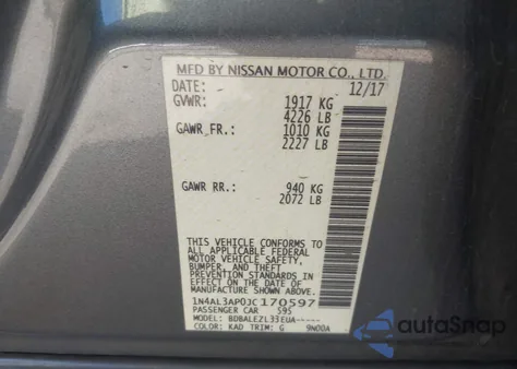 2018 Nissan Altima 2.5 S z USA, uszkodzony, nr VIN 1N4AL3AP0JC170597